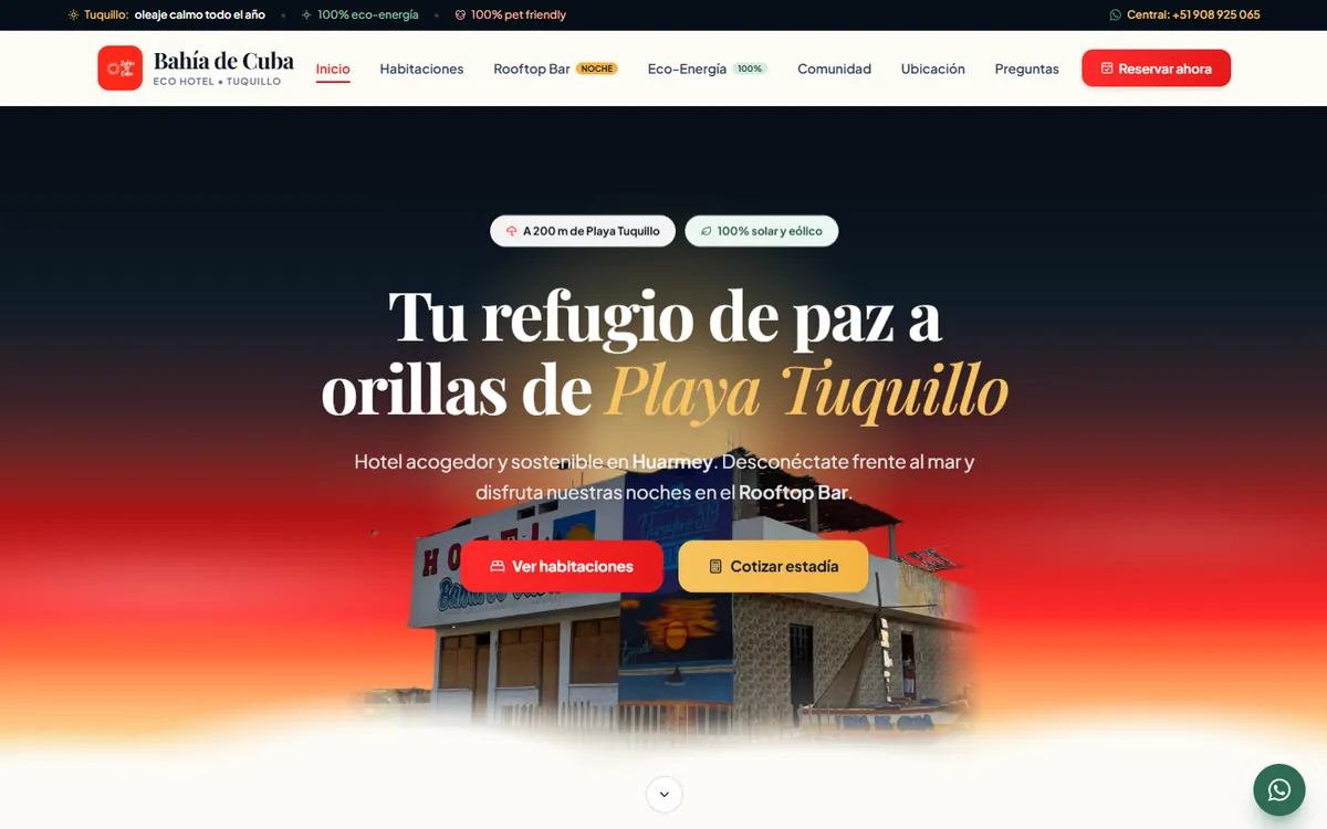 Portada de la página web del hotel
